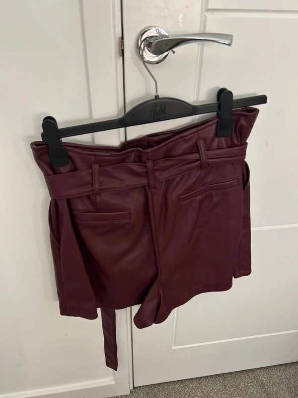 New Look burgandy leather shorts