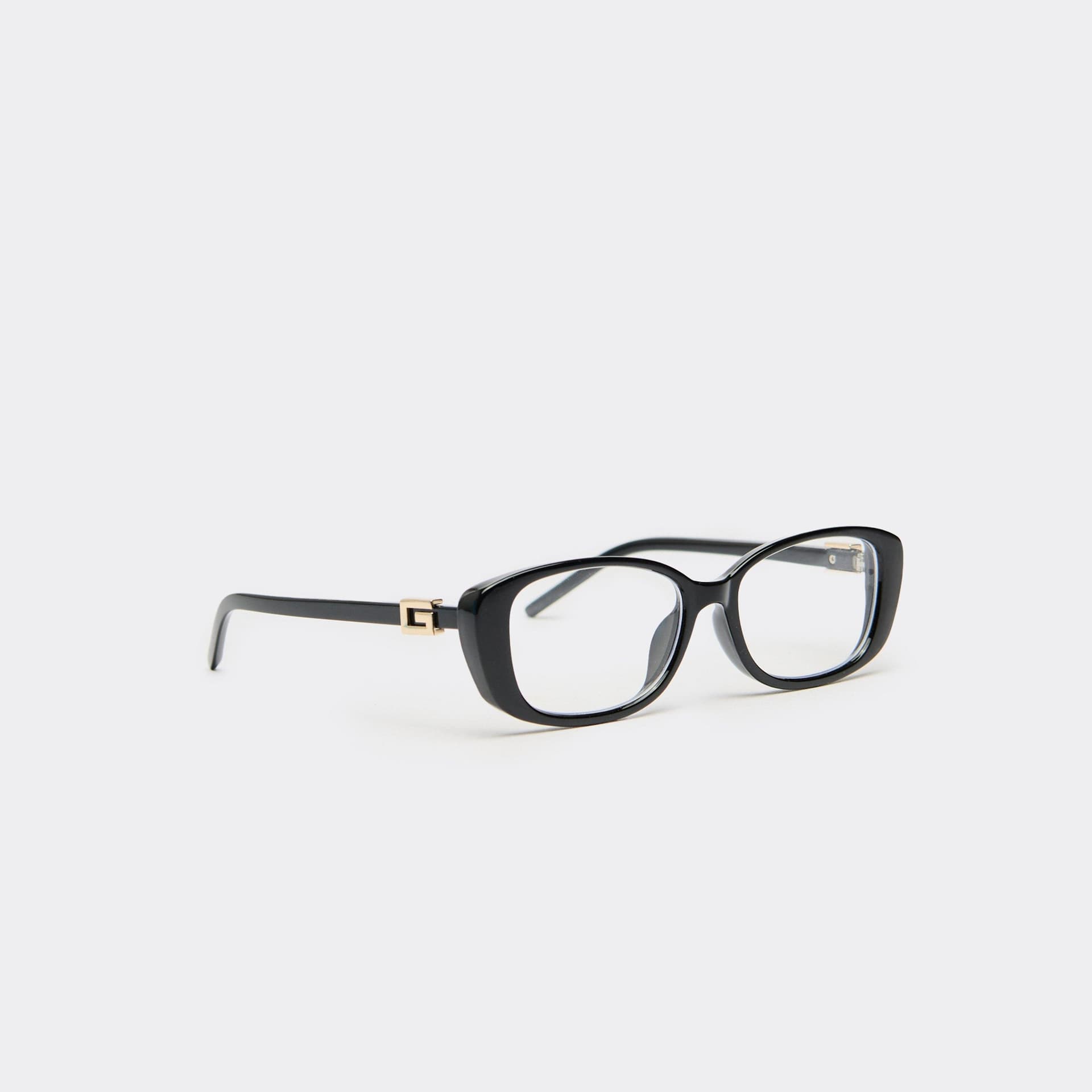 EGO Side Gold Logo Detail Thin Framed Cateye Shaped Clear Tinted Lense Sunglasses In Black, Women's Size UK 0