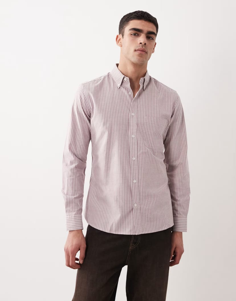 ASOS Mango 100% cotton striped long sleeve shirt in red - 1