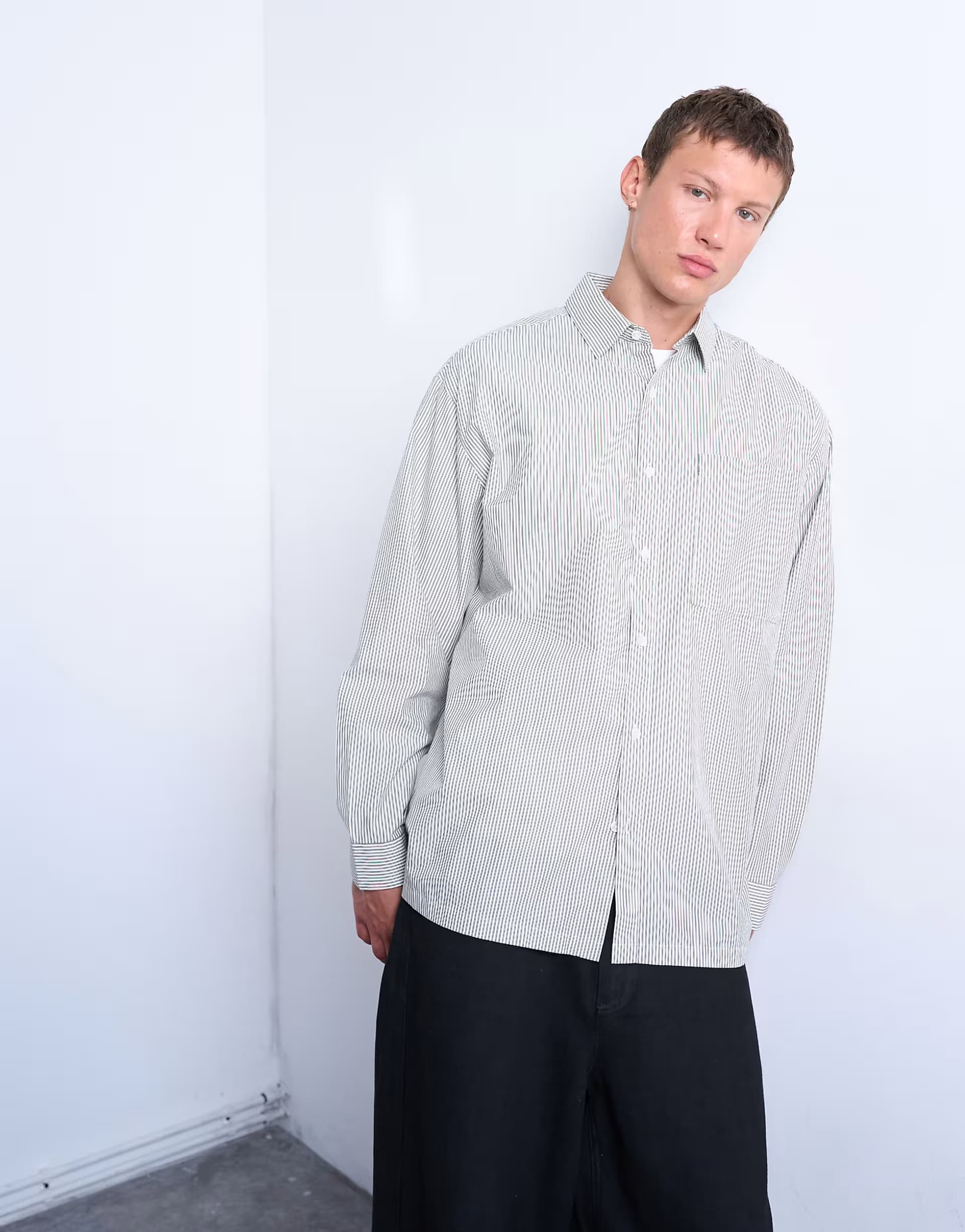 ASOS Topman oversized fit stripe shirt in black & ecru