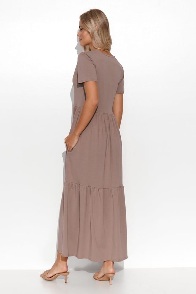 Love Lace Love Lace Women's Feminine Maxi Knit Dress With Ruffles V Neck in Brown - 2
