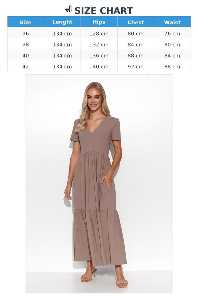 Love Lace Love Lace Women's Feminine Maxi Knit Dress With Ruffles V Neck in Brown - 3