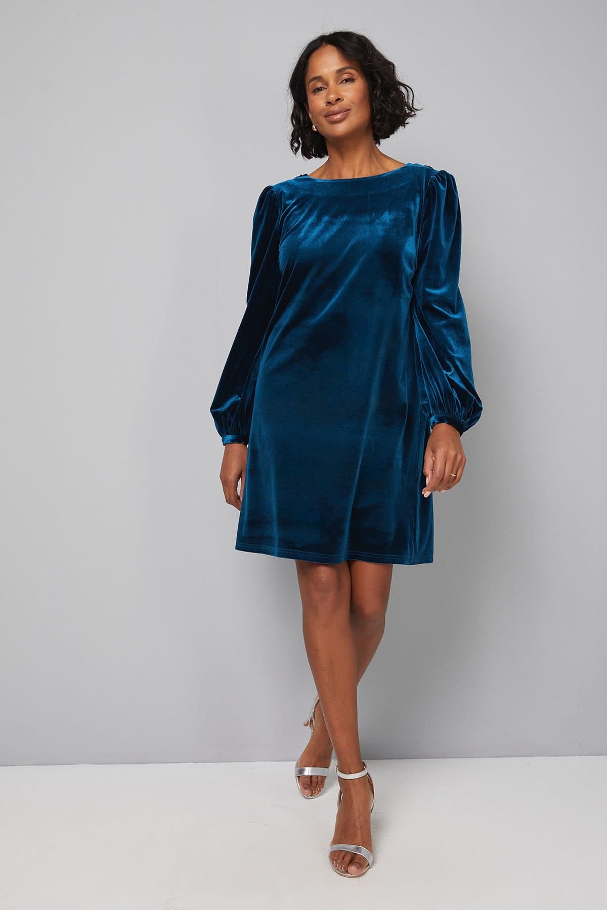 Wallis Wallis Women's Velvet Cowl Back Shift Dress in Teal