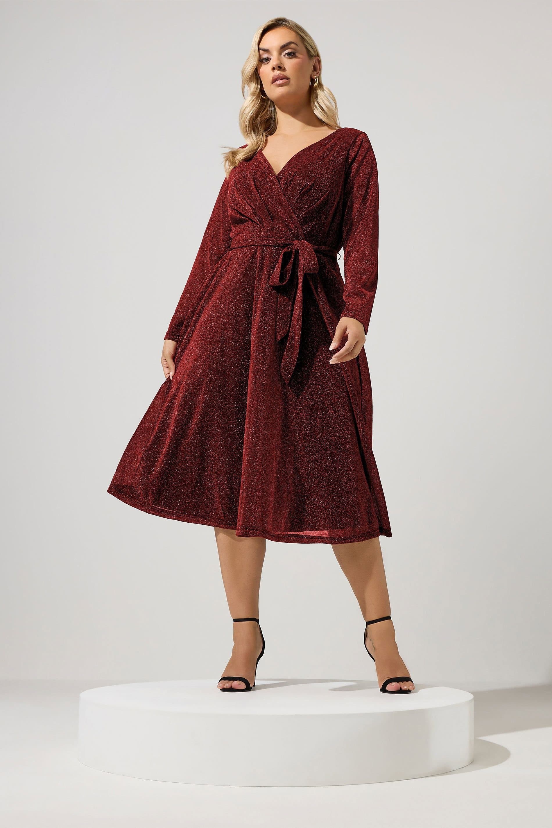 Yours Yours Women's Metallic Wrap Dress in Red