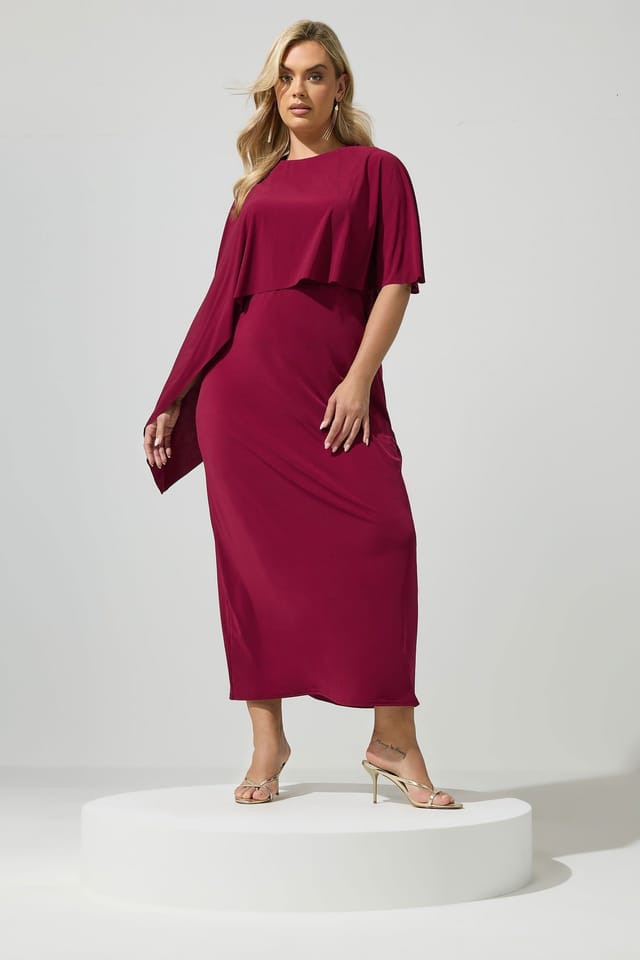 Yours Yours Women's Maxi Cape Dress in Burgundy - 3