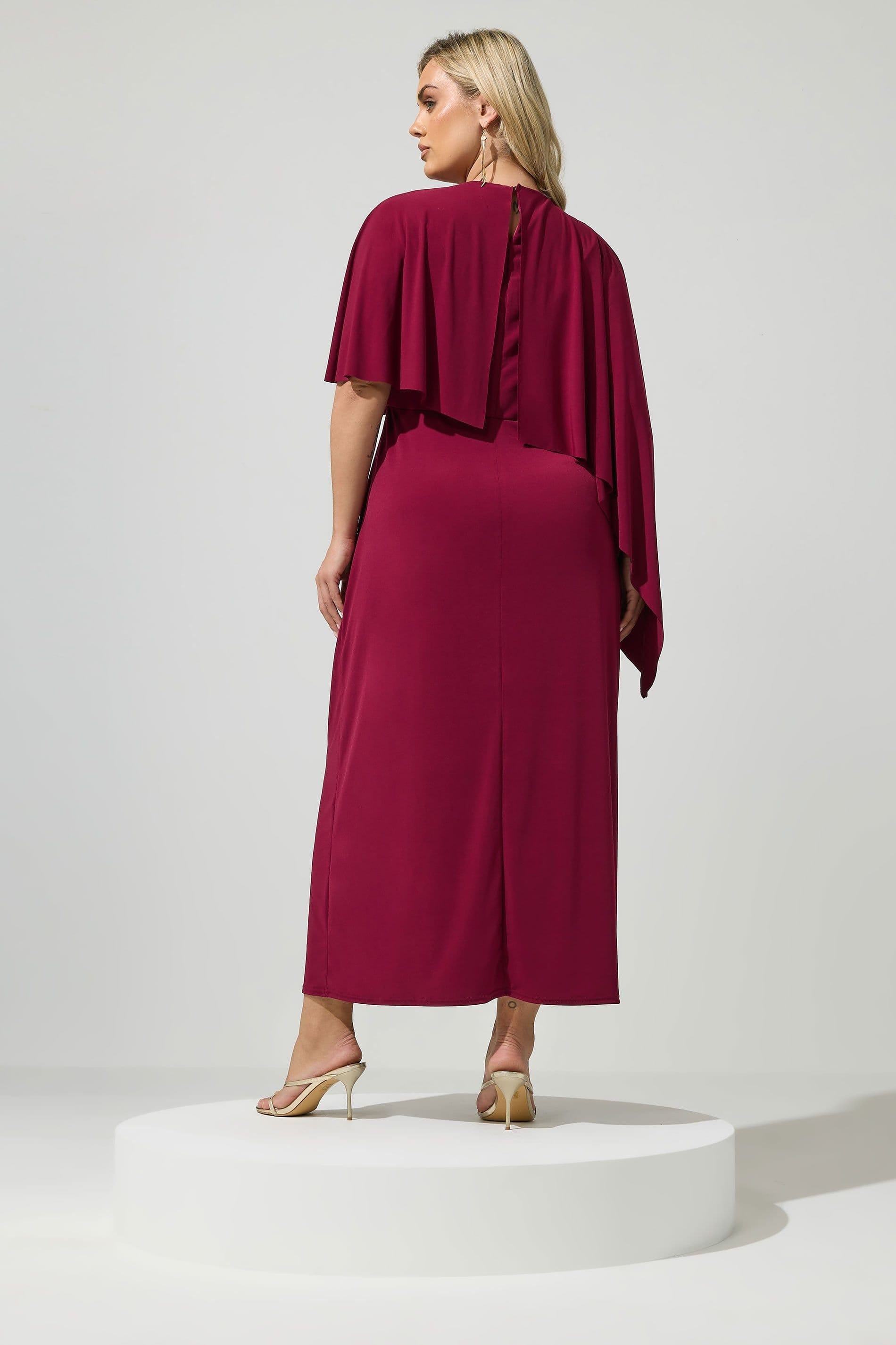 Yours Yours Women's Maxi Cape Dress in Burgundy - 4