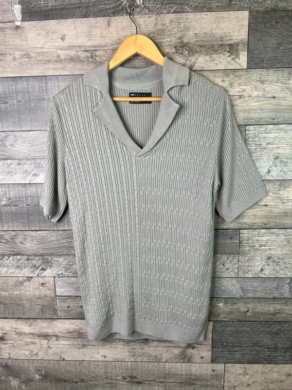 ASOS ASOS Design Mens Knitted T Shirt Top Size Medium Grey Knit Polo