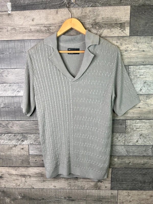 ASOS ASOS Design Mens Knitted T Shirt Top Size Medium Grey Knit Polo - 1