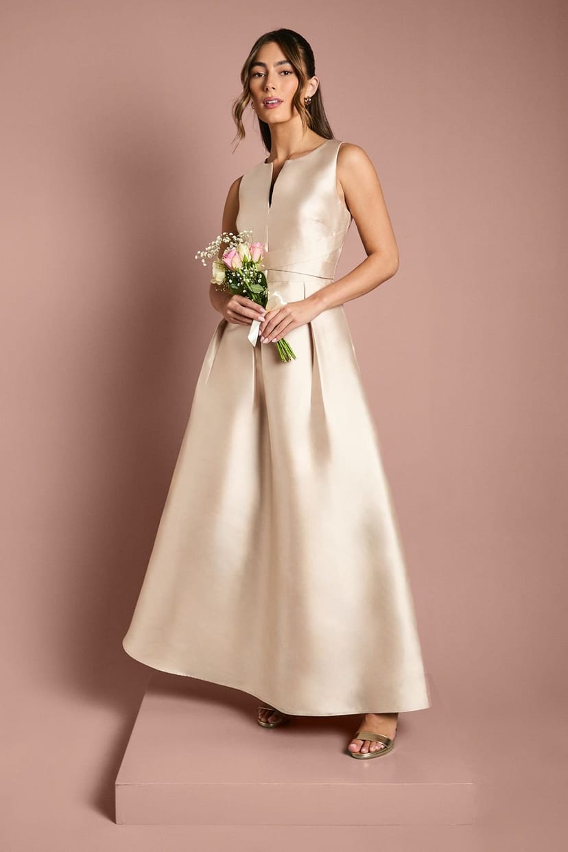 Coast Coast Women's Twill Notch Neck Neck Fit & Flare Bridesmaid Dress in Champagne - 1