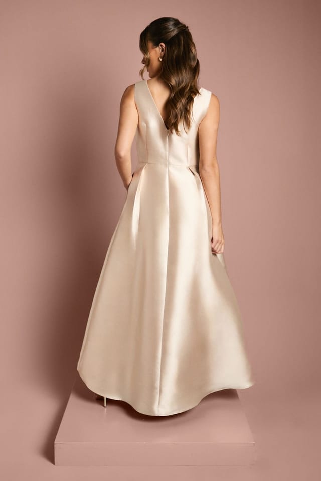 Coast Coast Women's Twill Notch Neck Neck Fit & Flare Bridesmaid Dress in Champagne - 3