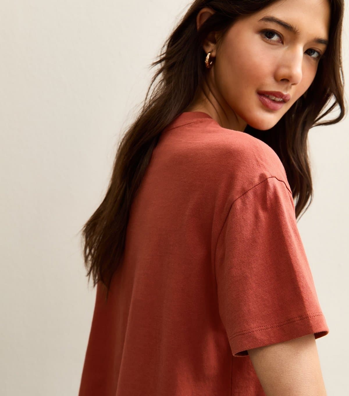 New Look Women's Dark Red Cotton Boxy Fit T-Shirt New Look