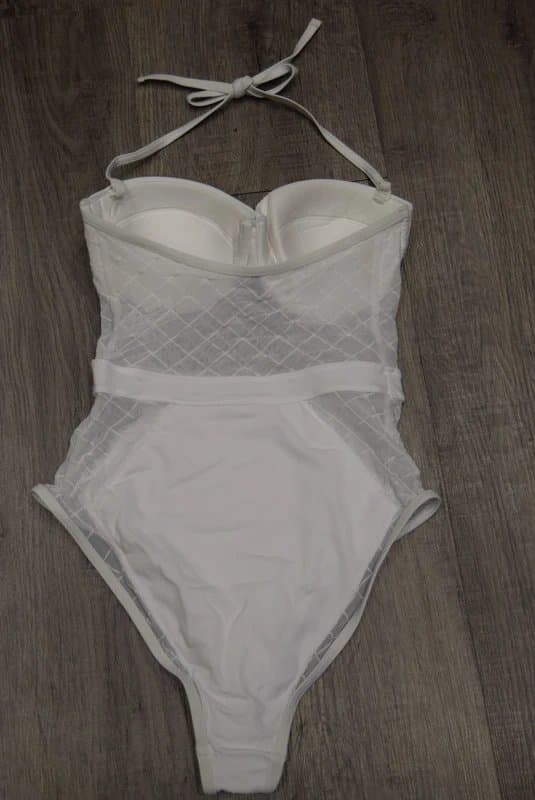 ASOS ASOS White Diamond mesh padded Underwired halterneck swimsuit size 6 C cup    k15