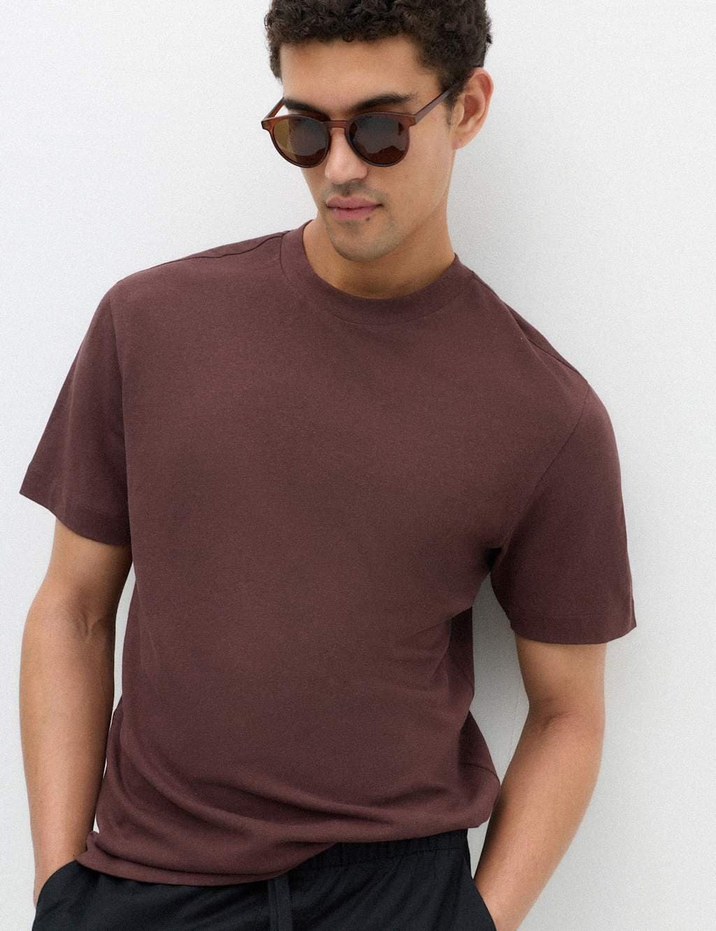 Marks & Spencer M&S Relaxed Fit Linen T-Shirt Chestnut