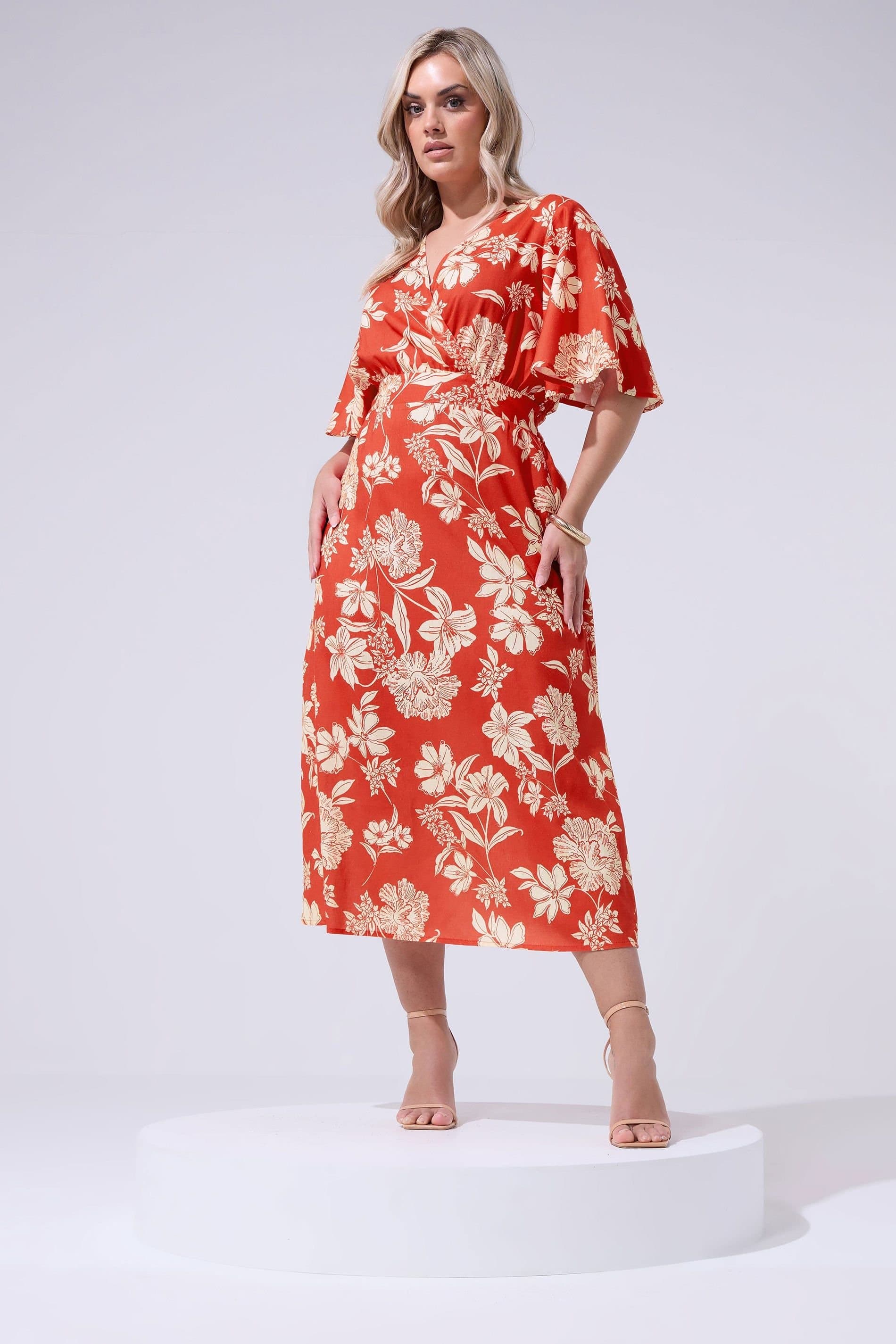 Yours Yours Women's Floral Linen Look Wrap Dress in Red