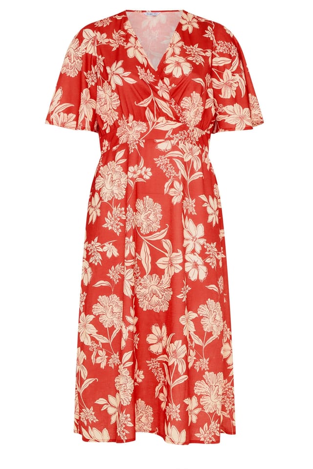 Yours Yours Women's Floral Linen Look Wrap Dress in Red - 2