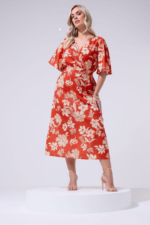 Yours Yours Women's Floral Linen Look Wrap Dress in Red - 3