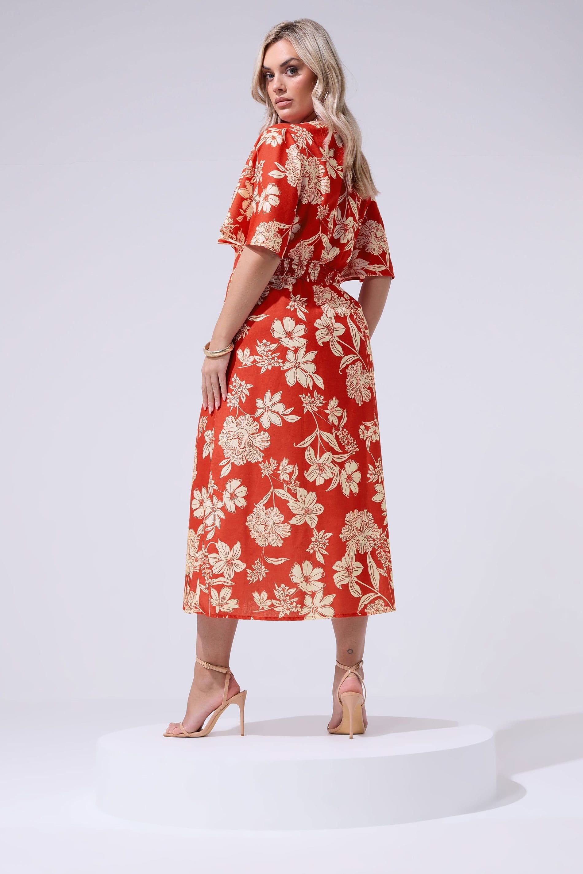 Yours Yours Women's Floral Linen Look Wrap Dress in Red - 4