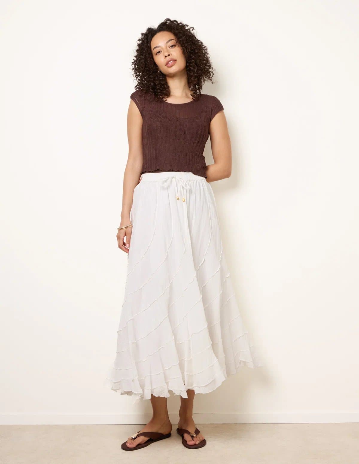 Blue Vanilla Panelled Overlocked Frill Maxi Skirt
