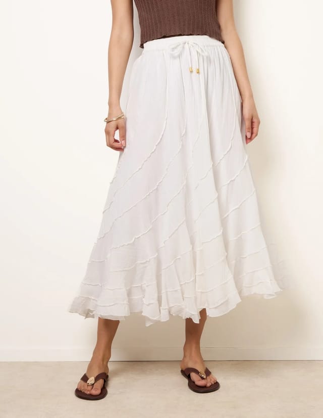 Blue Vanilla Panelled Overlocked Frill Maxi Skirt - 2