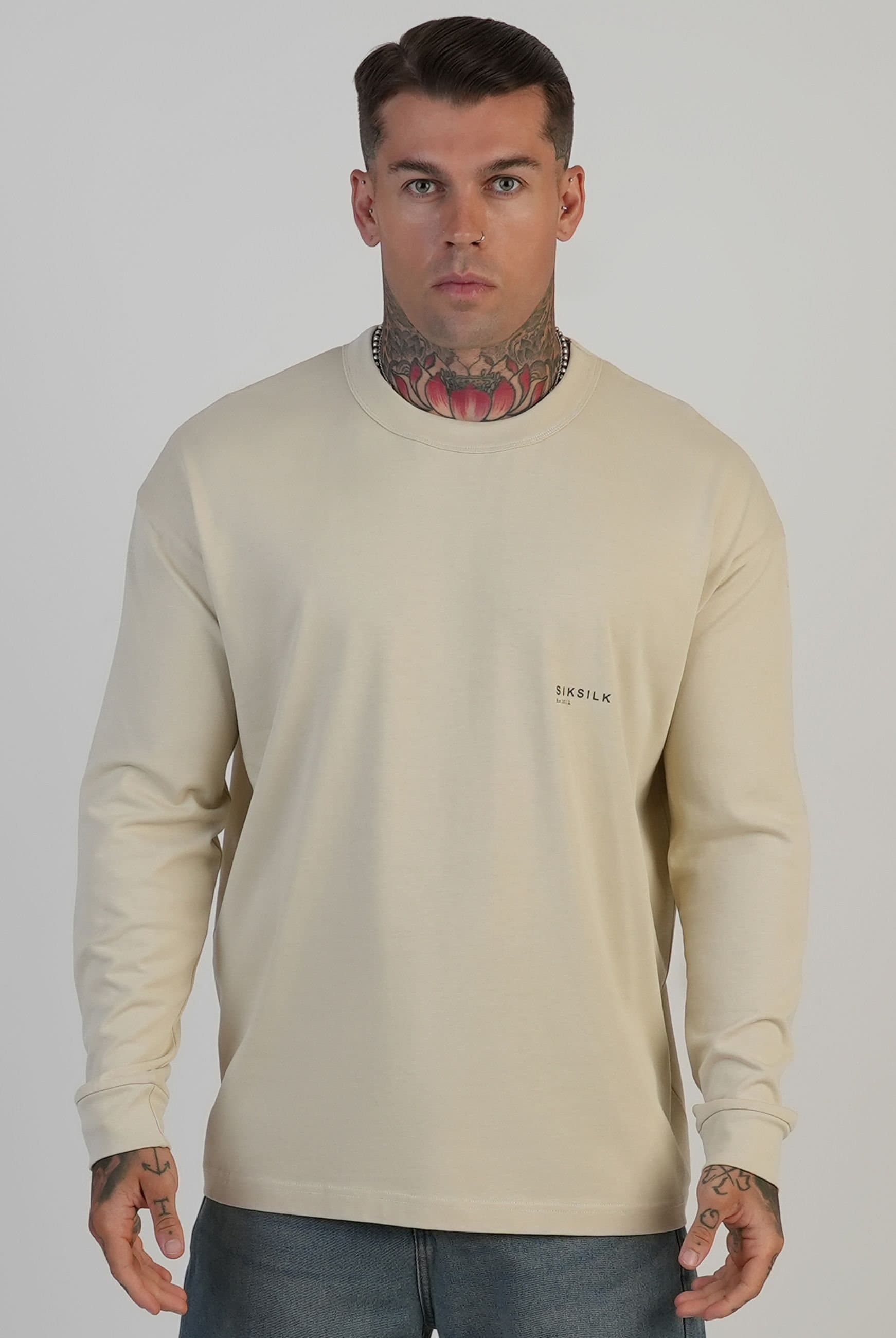 SikSilk SikSilk Men's LS Logo T-Shirt in Ecru