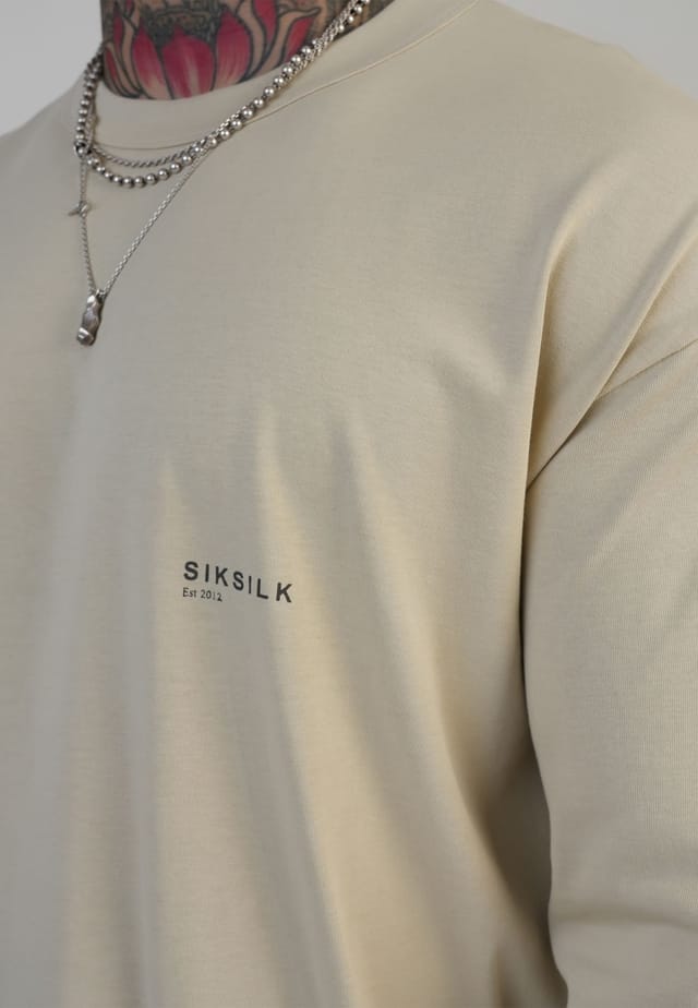 SikSilk SikSilk Men's LS Logo T-Shirt in Ecru - 2