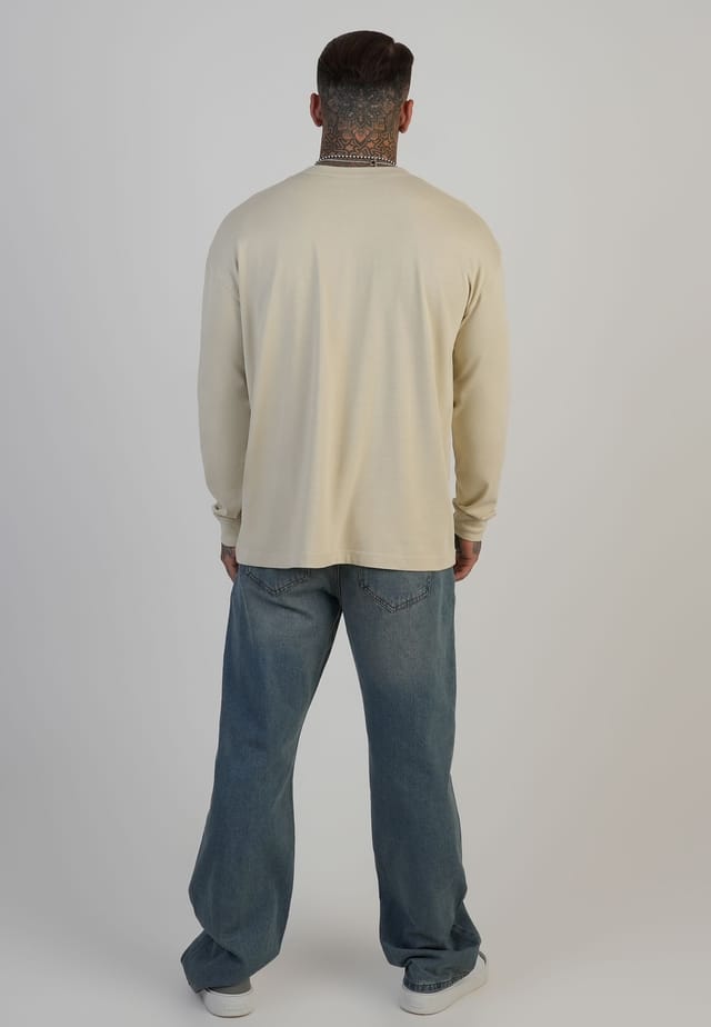 SikSilk SikSilk Men's LS Logo T-Shirt in Ecru - 3