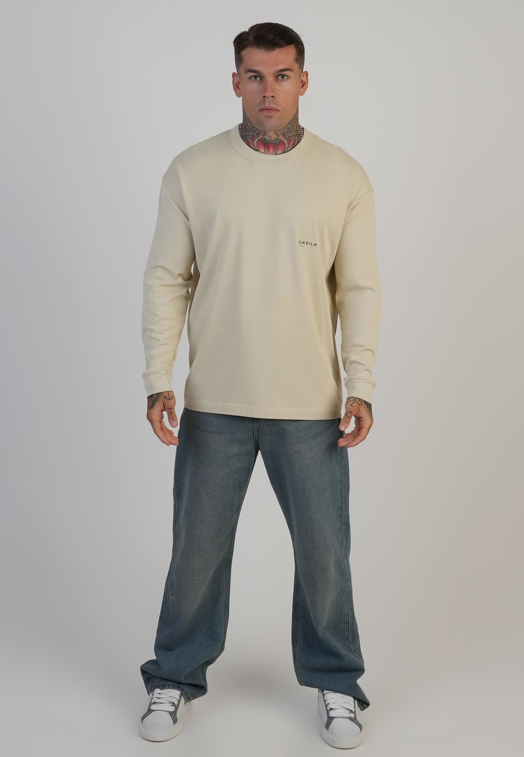 SikSilk SikSilk Men's LS Logo T-Shirt in Ecru - 4