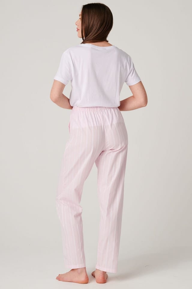 British Boxers British Boxers Women's "Shell Pink Satin Stripe" Crisp Cotton Pyjama Trousers in Baby Pink - 3