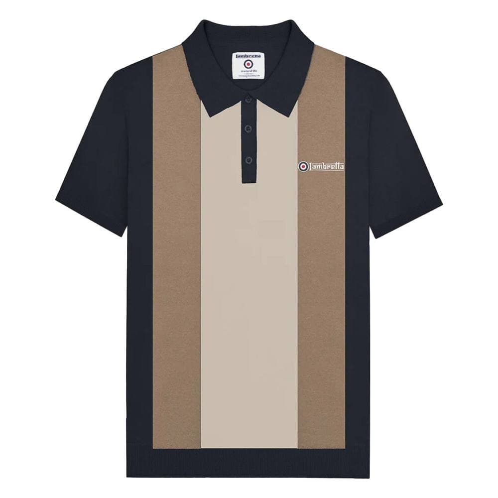 Lambretta Lambretta Men's Vertical Stripe Knitted Polo Shirt in Light Brown