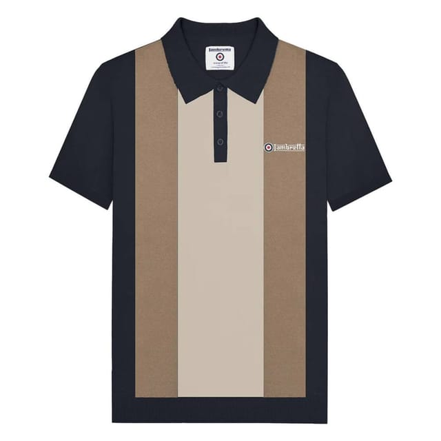 Lambretta Lambretta Men's Vertical Stripe Knitted Polo Shirt in Light Brown - 3