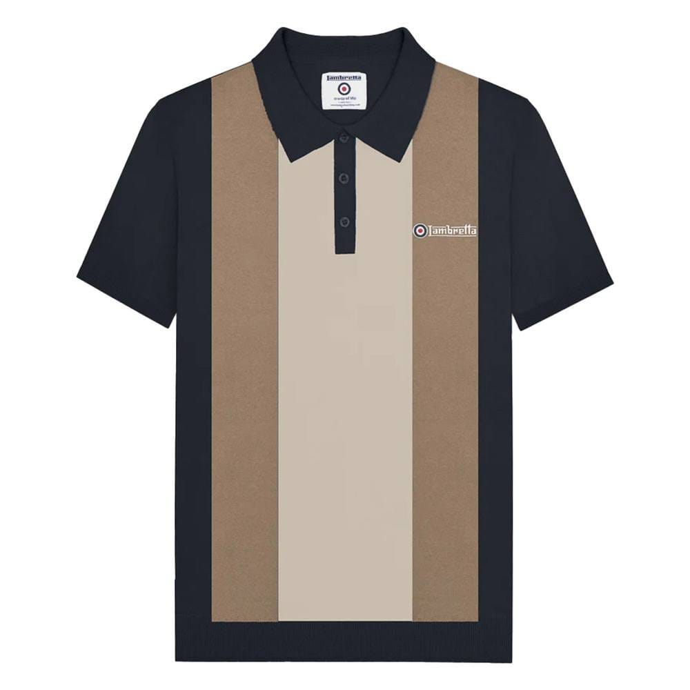 Lambretta Lambretta Men's Vertical Stripe Knitted Polo Shirt in Light Brown - 4