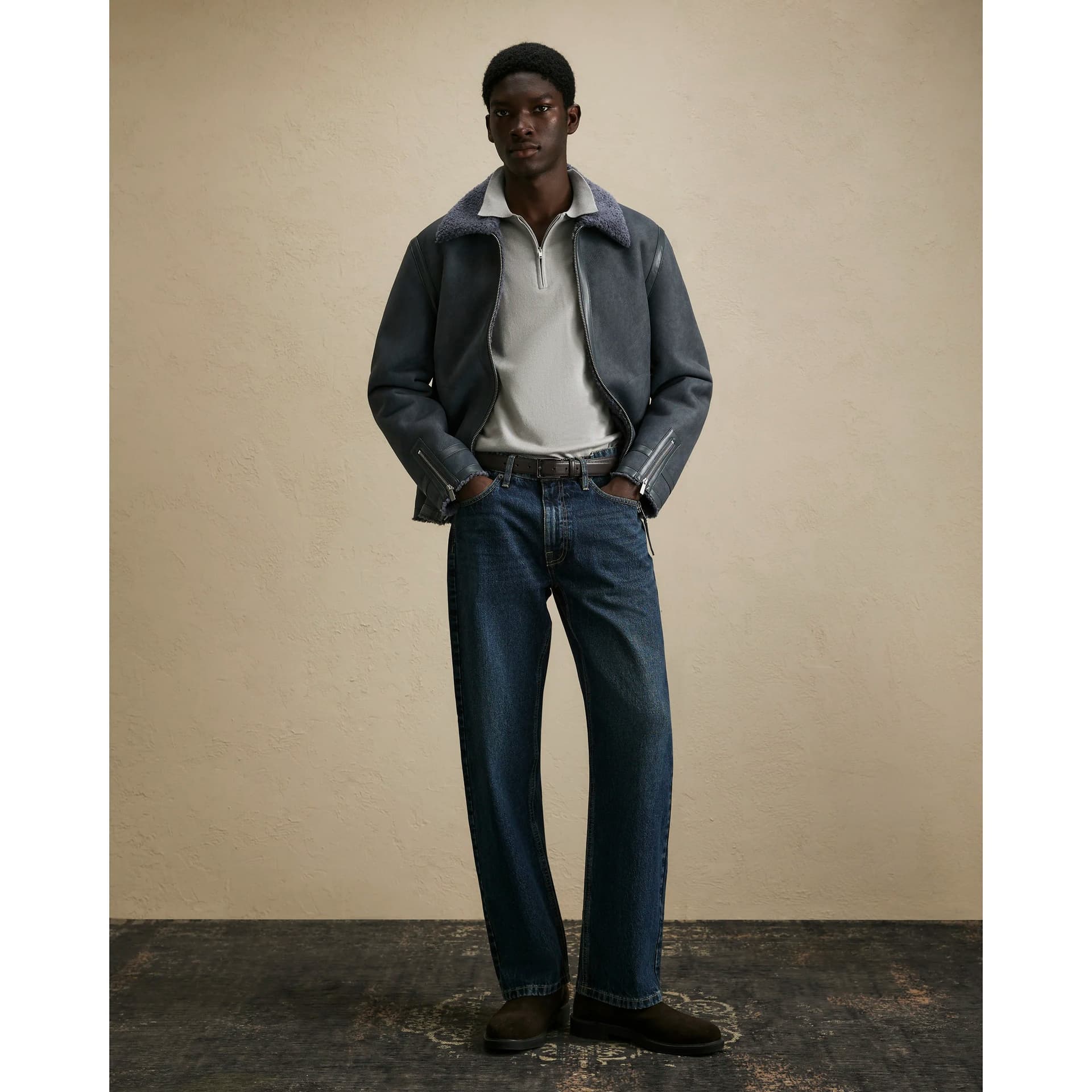 River Island Mens River Island Grey Shearling Lined Western Jacket