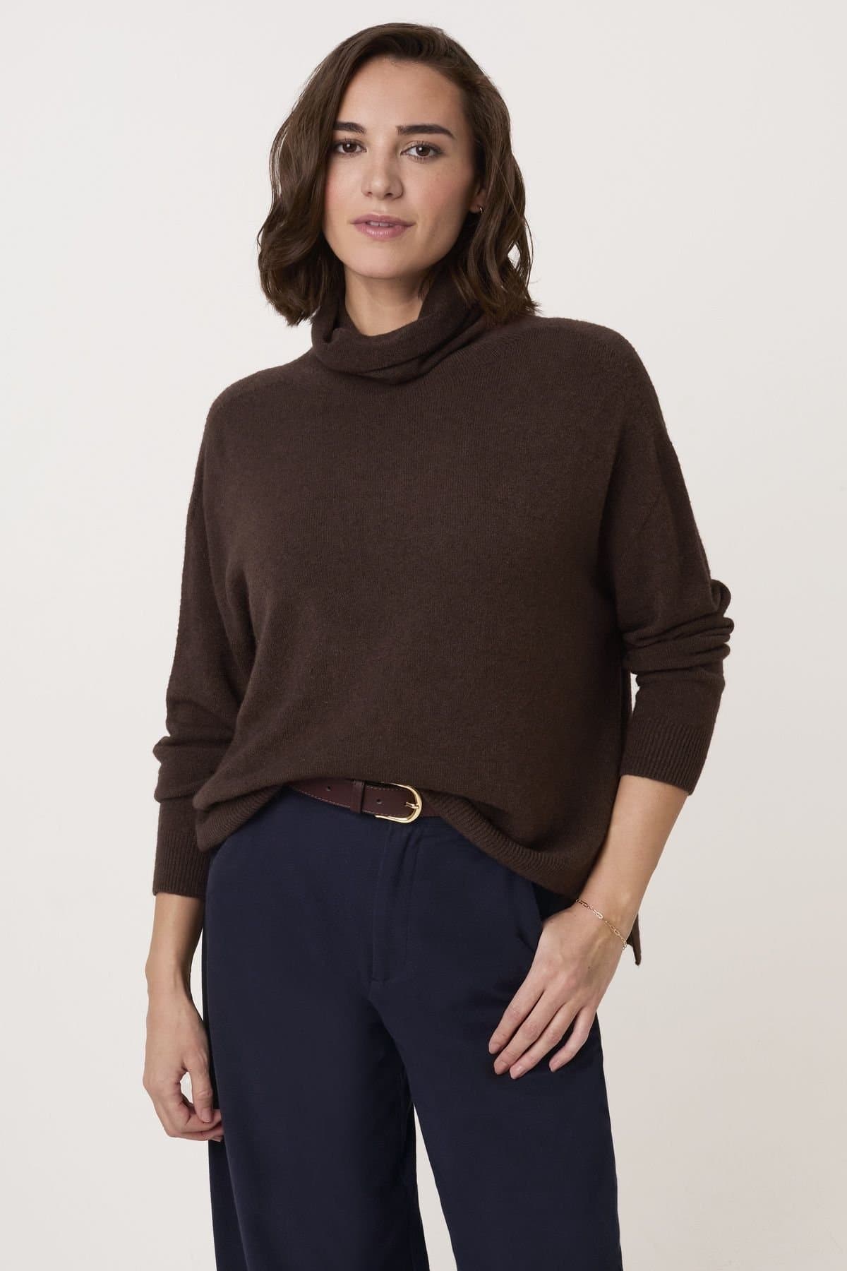 Celtic & Co Celtic & Co Women's Slouchy Roll Neck Jumper in Dark Brown