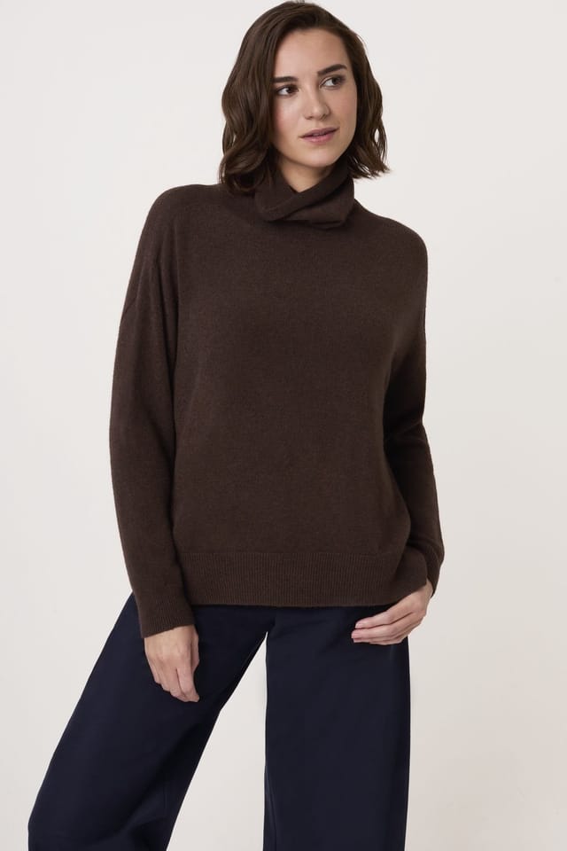 Celtic & Co Celtic & Co Women's Slouchy Roll Neck Jumper in Dark Brown - 3