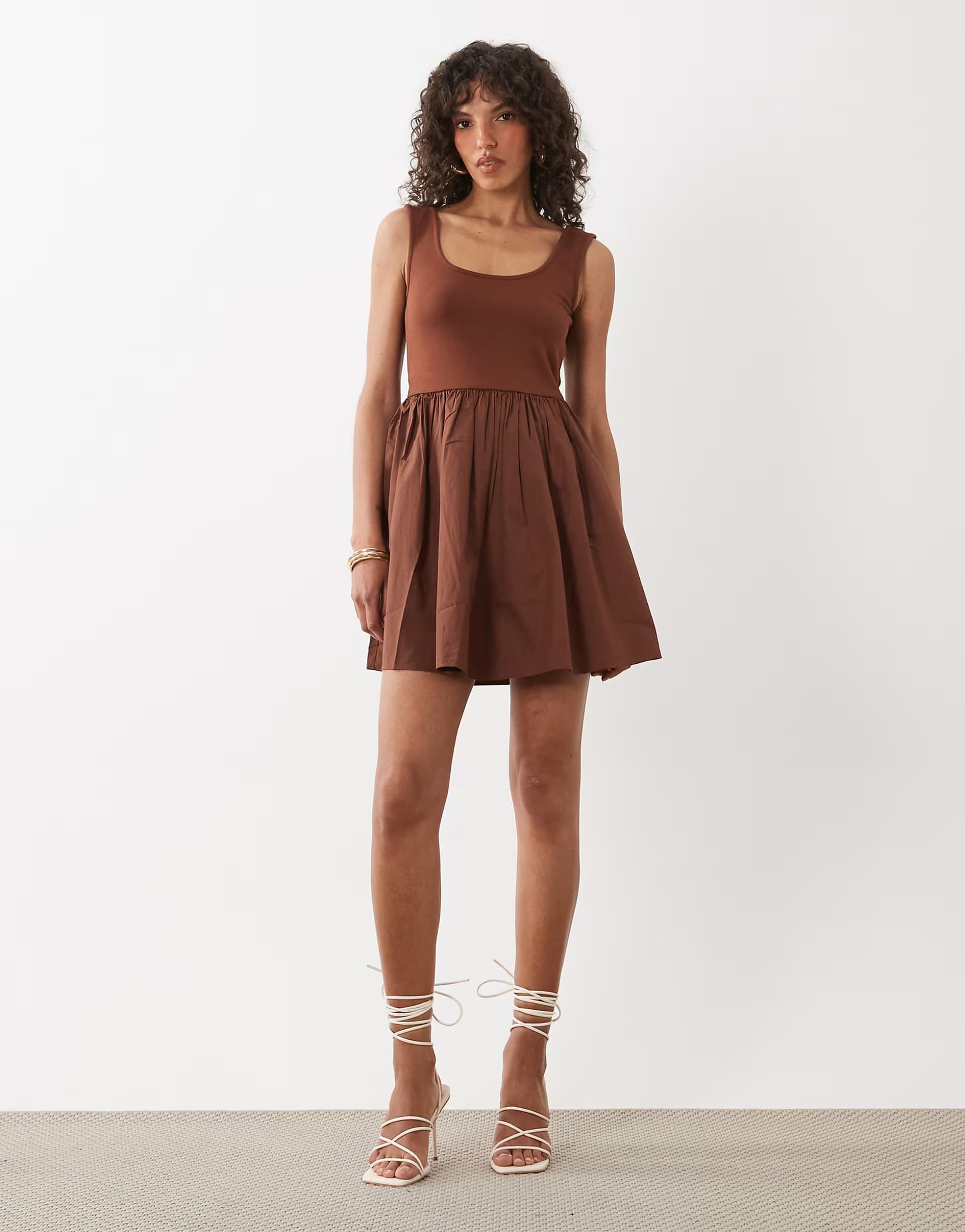 ASOS Nobody's Child Colorado scoop neck ruched skirt mini dress in brown