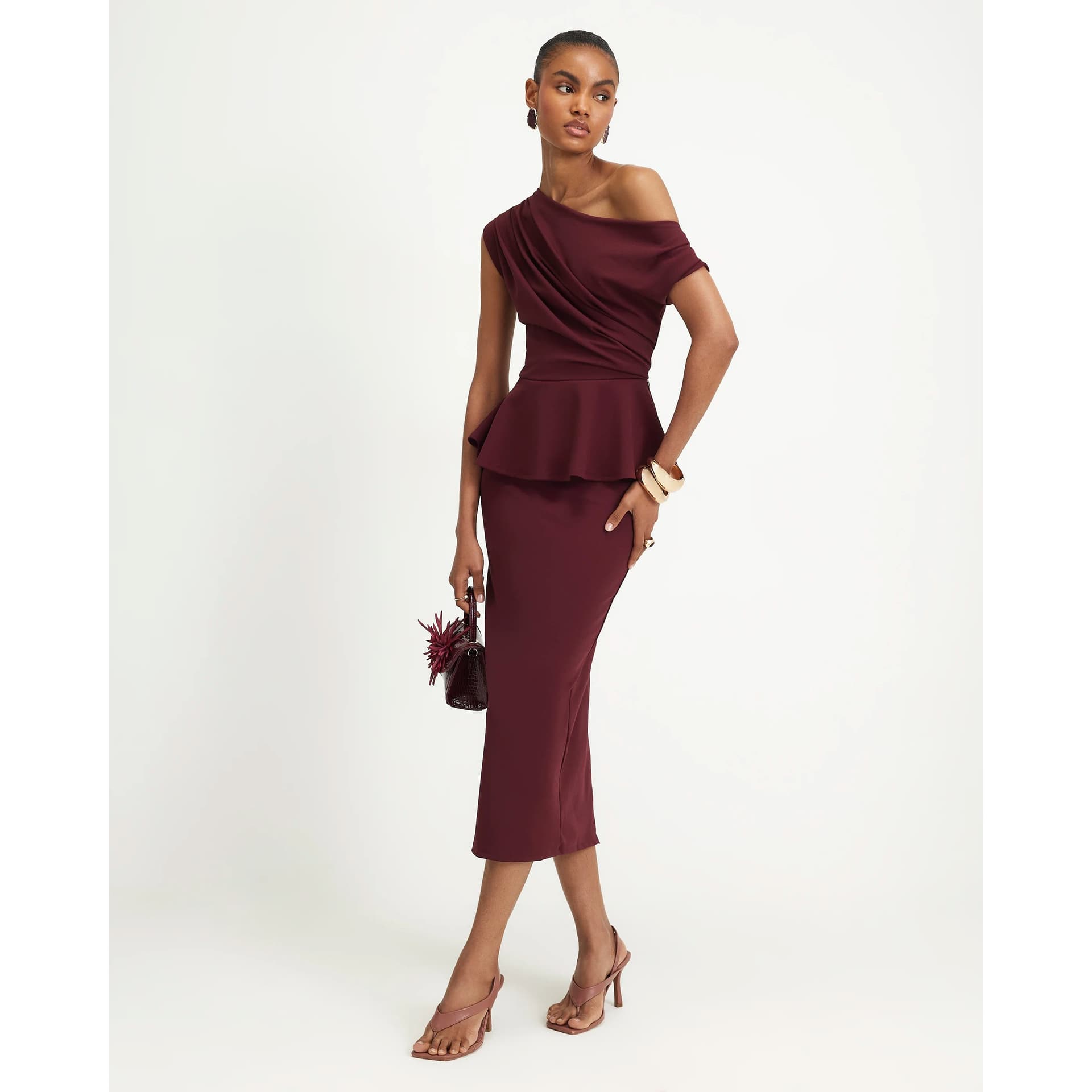 River Island River Island Womens Burgundy Peplum Midi Dress