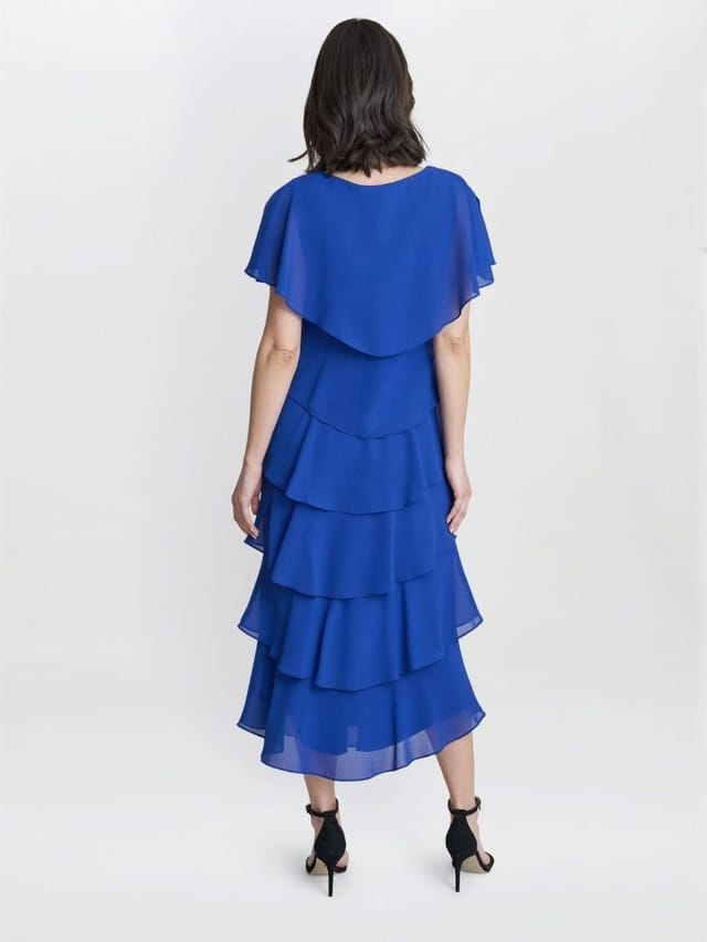 Gina Bacconi Gina Bacconi Women's Rebecca Midi Tiered Dress With Shoulder Trim in Cobalt - 2