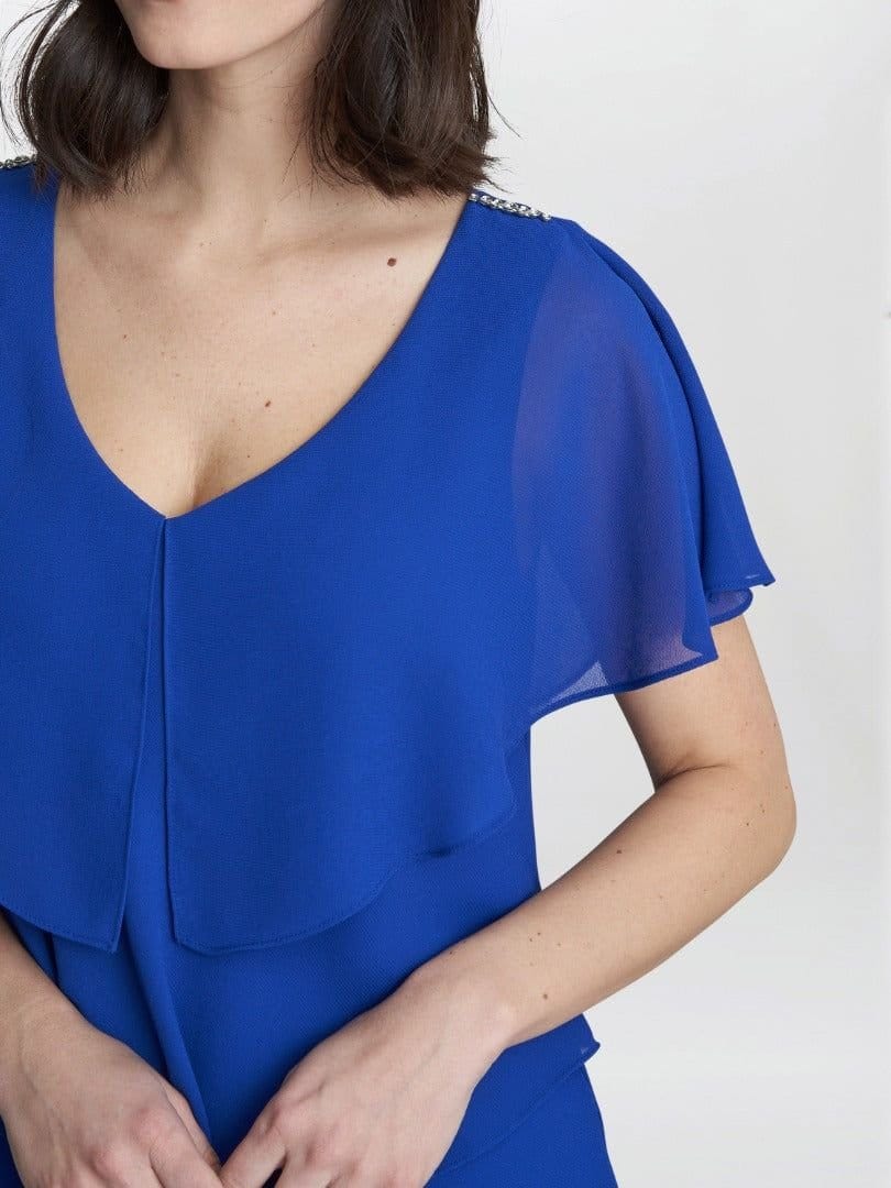 Gina Bacconi Gina Bacconi Women's Rebecca Midi Tiered Dress With Shoulder Trim in Cobalt - 4