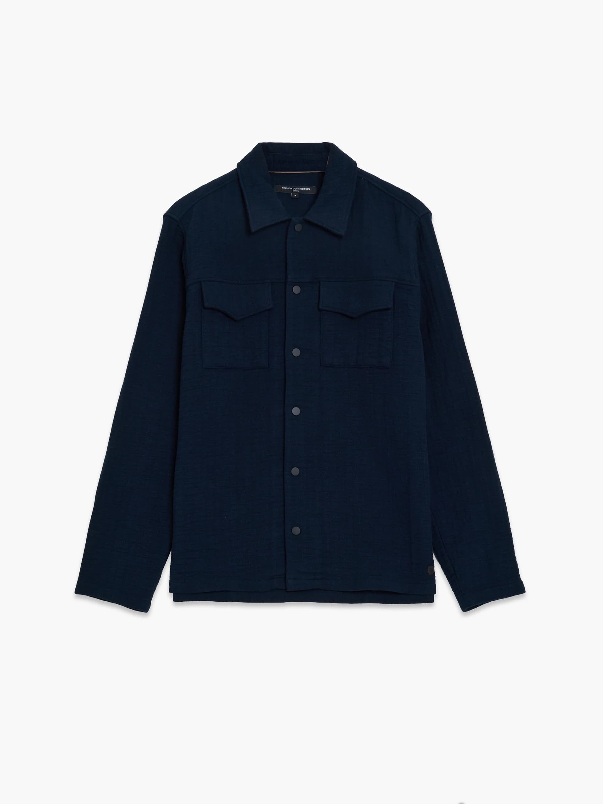 French Connection Long Sleeve Stripe Textured Canvas Shirt Navy Blue
