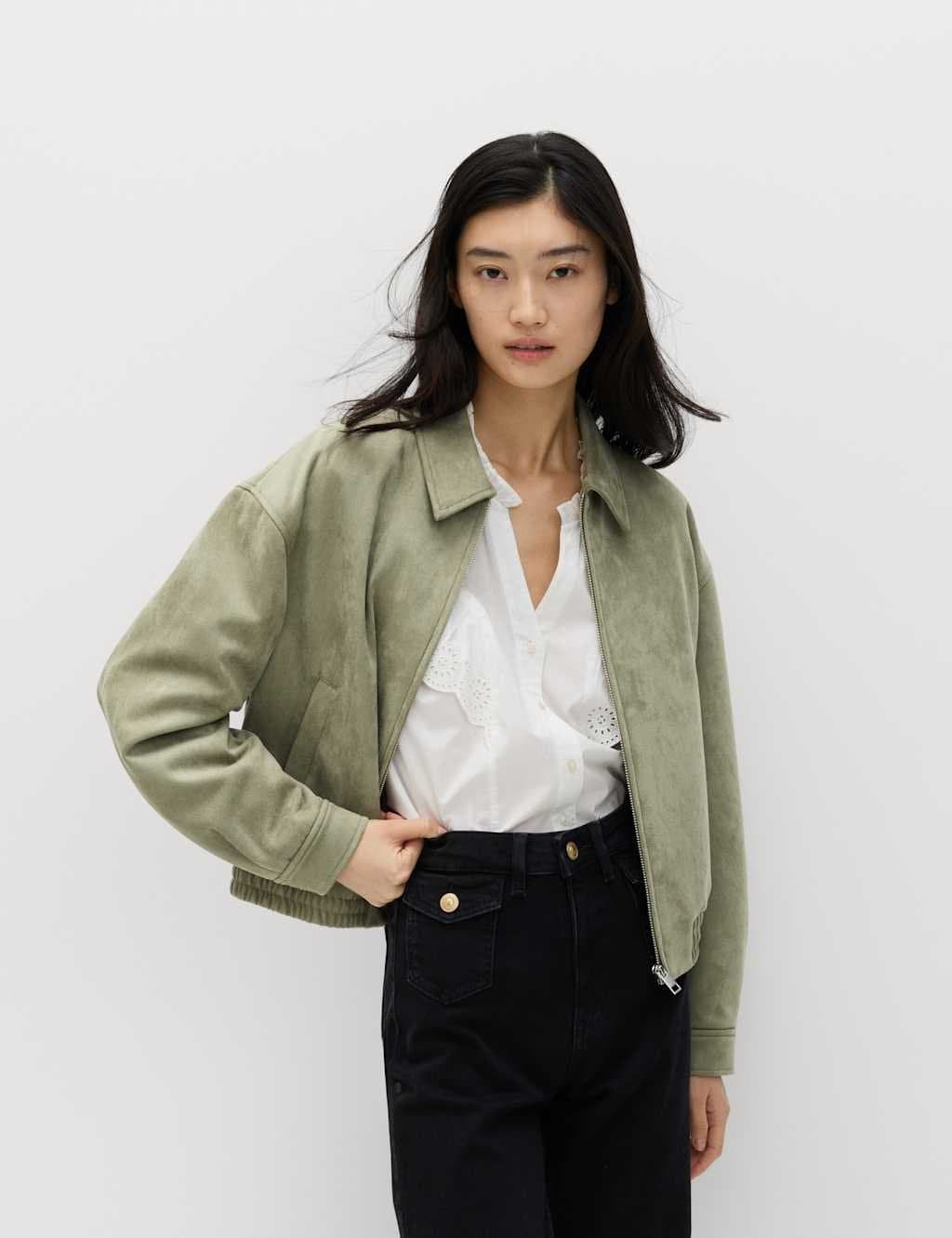 Marks & Spencer M&S Light Olive Suedette Harrington Jacket