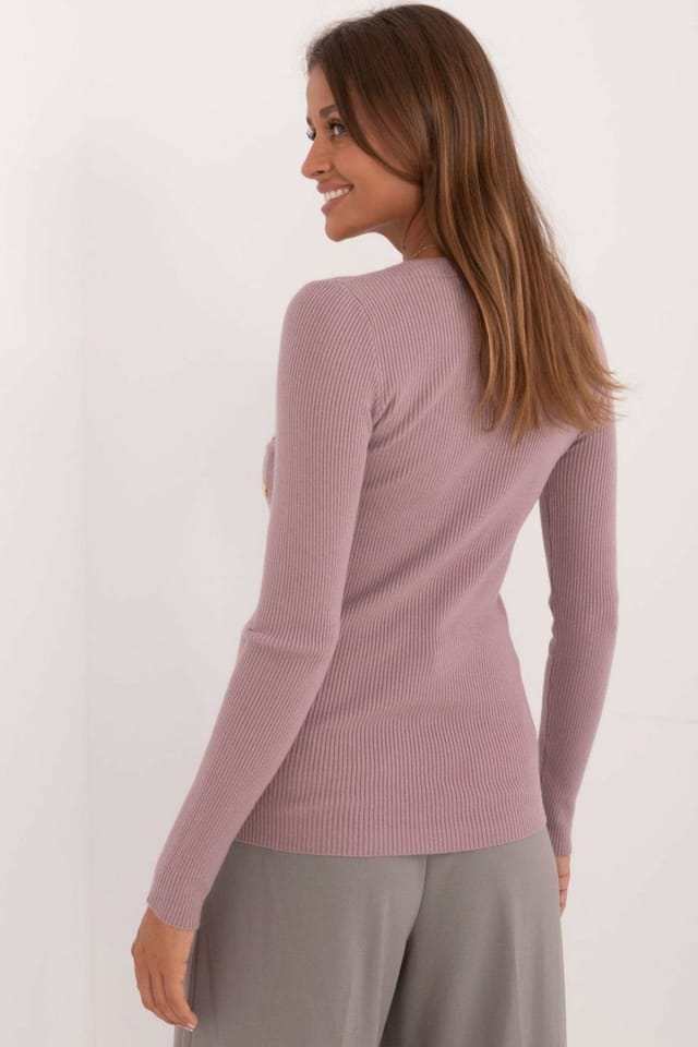 Love Lace Love Lace Women's Ribbed Button Front Casual Round Neck Sweater in Violet - 3
