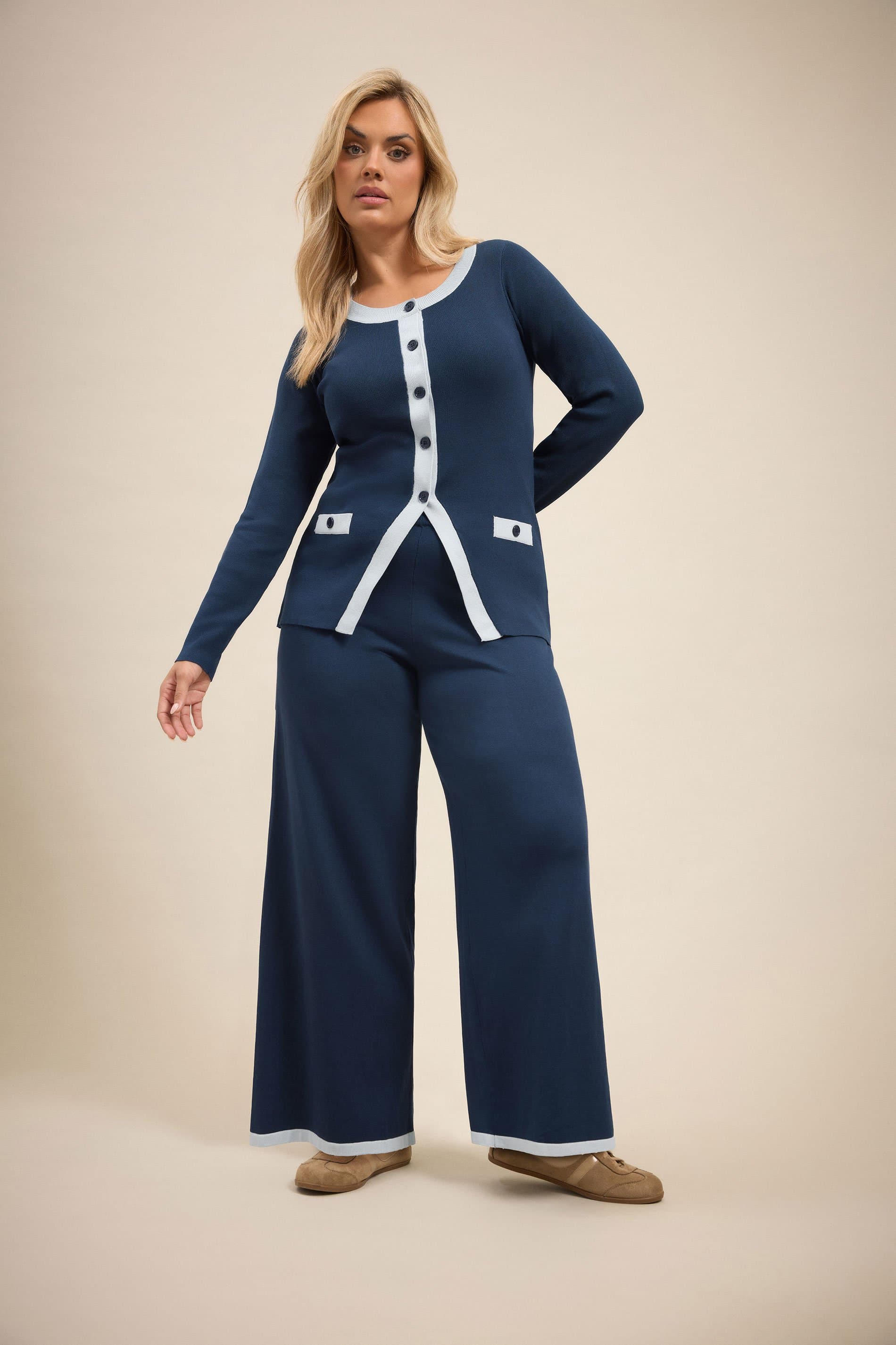 Limited Collection Plus Size Navy Blue Contrast Hem Trousers