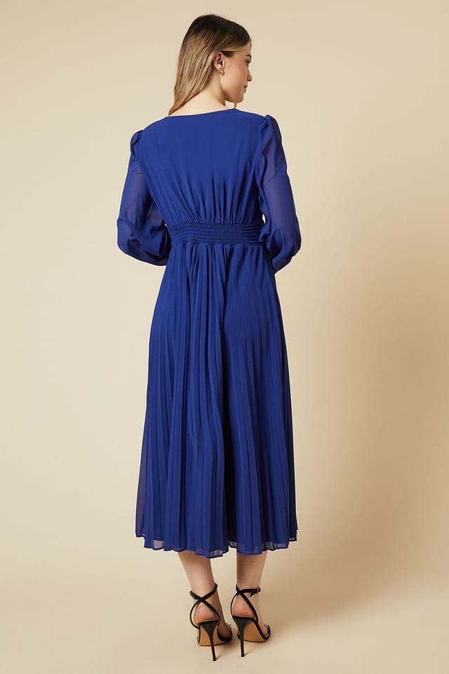 Dorothy Perkins Dorothy Perkins Women's Twist Front Pleated Skirt Midi Dress in Cobalt - 3