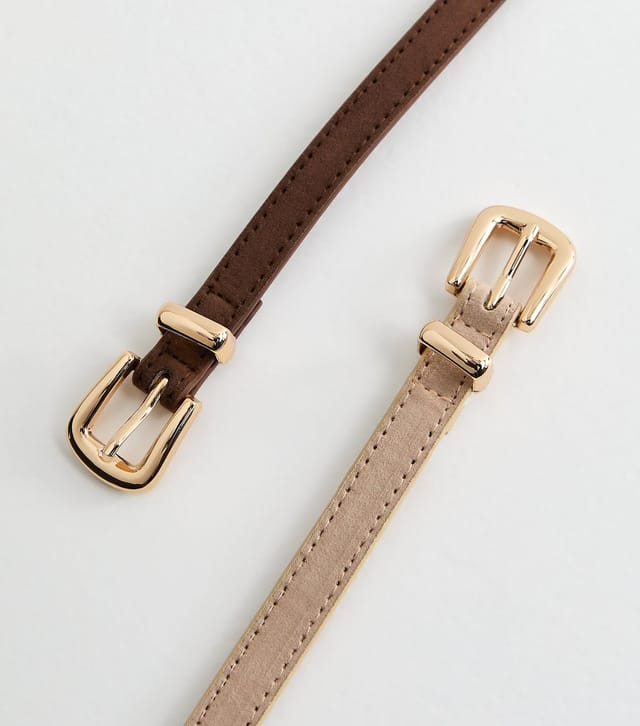 New Look Pack Of 2 Brown and Neutral Faux Suede Belts New Look - 3