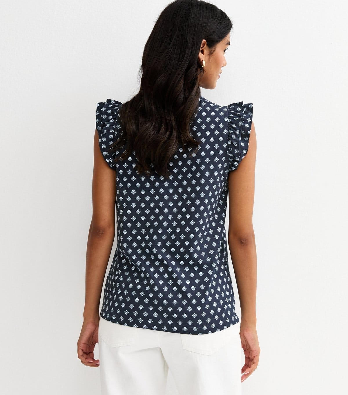 New Look Women's Blue Cotton Frilly Cap Sleeve Top New Look - 4