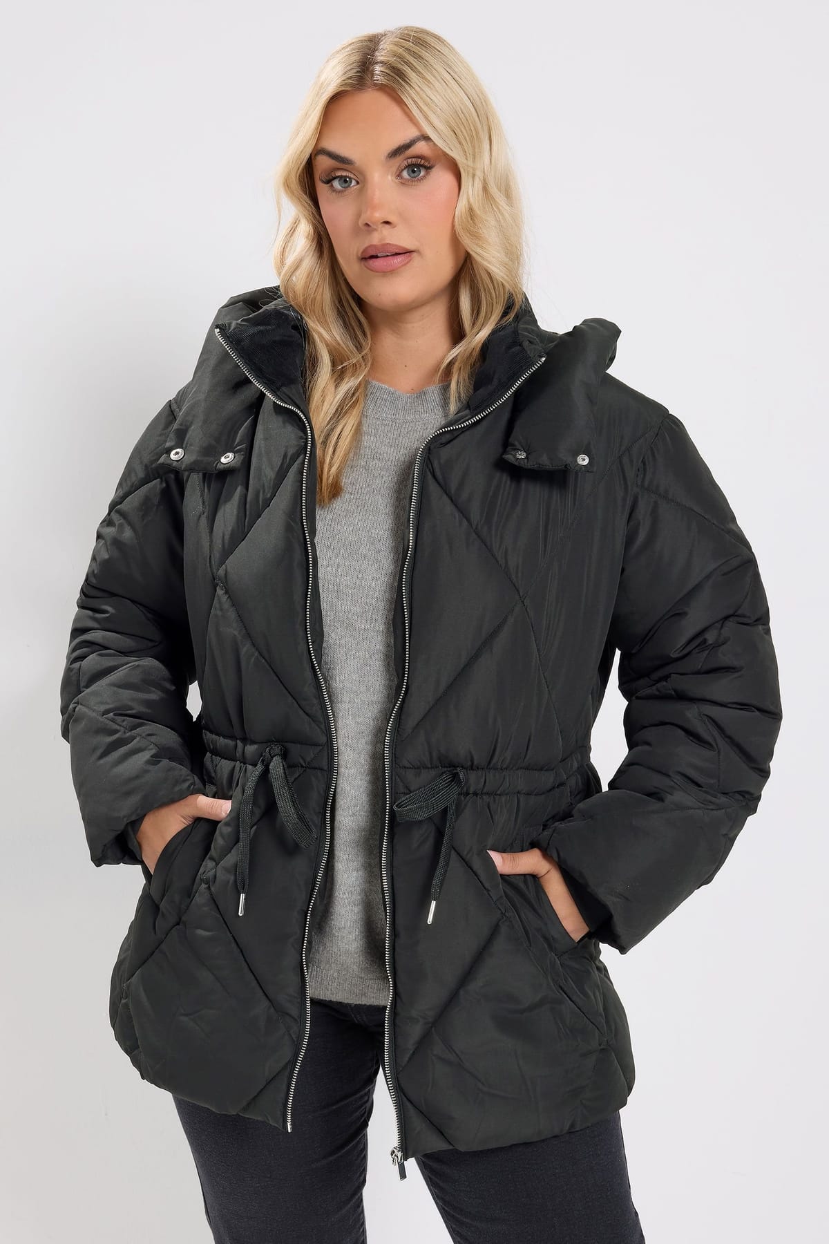 Yours Yours Women's Diamond Quilted Puffer Coat in Black - 1