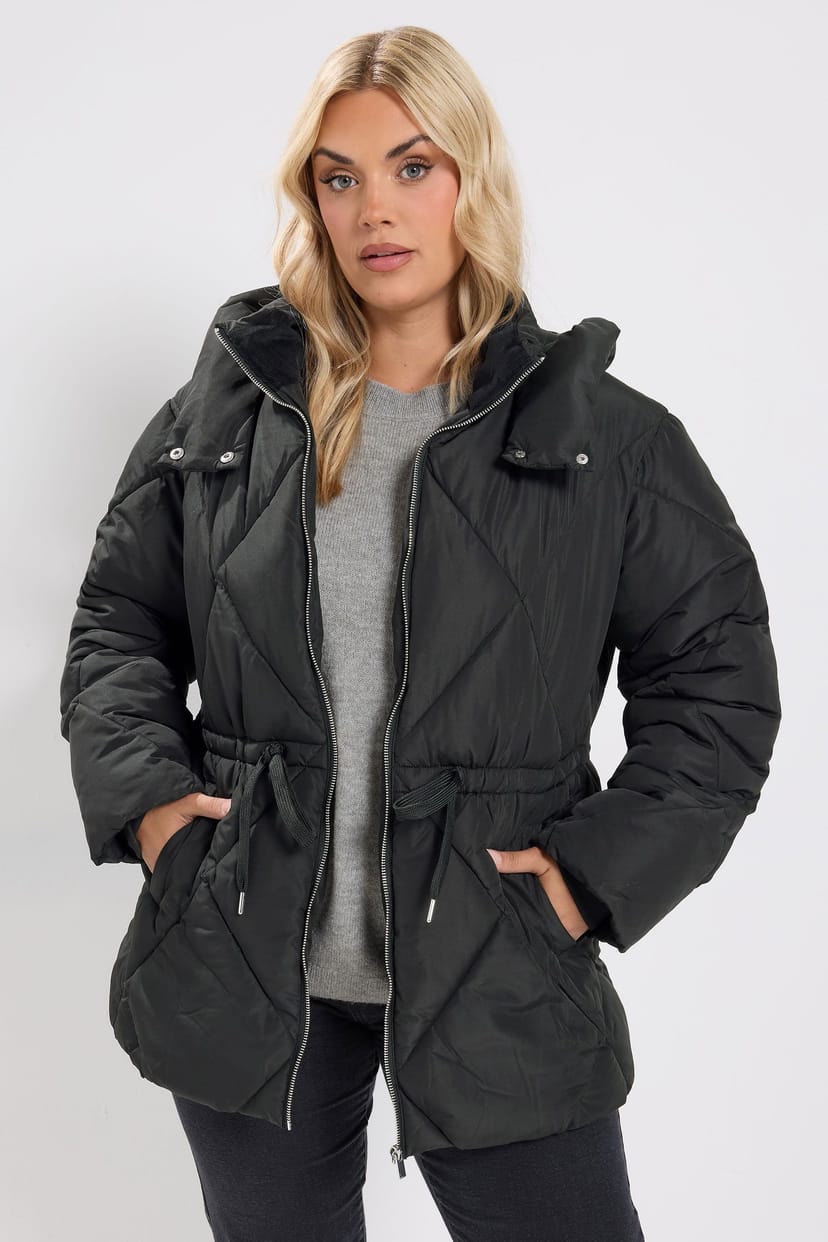 Yours Yours Women's Diamond Quilted Puffer Coat in Black - 1