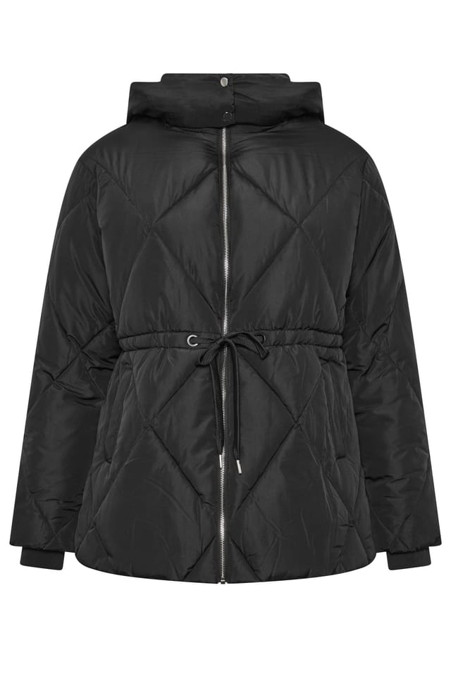 Yours Yours Women's Diamond Quilted Puffer Coat in Black - 2