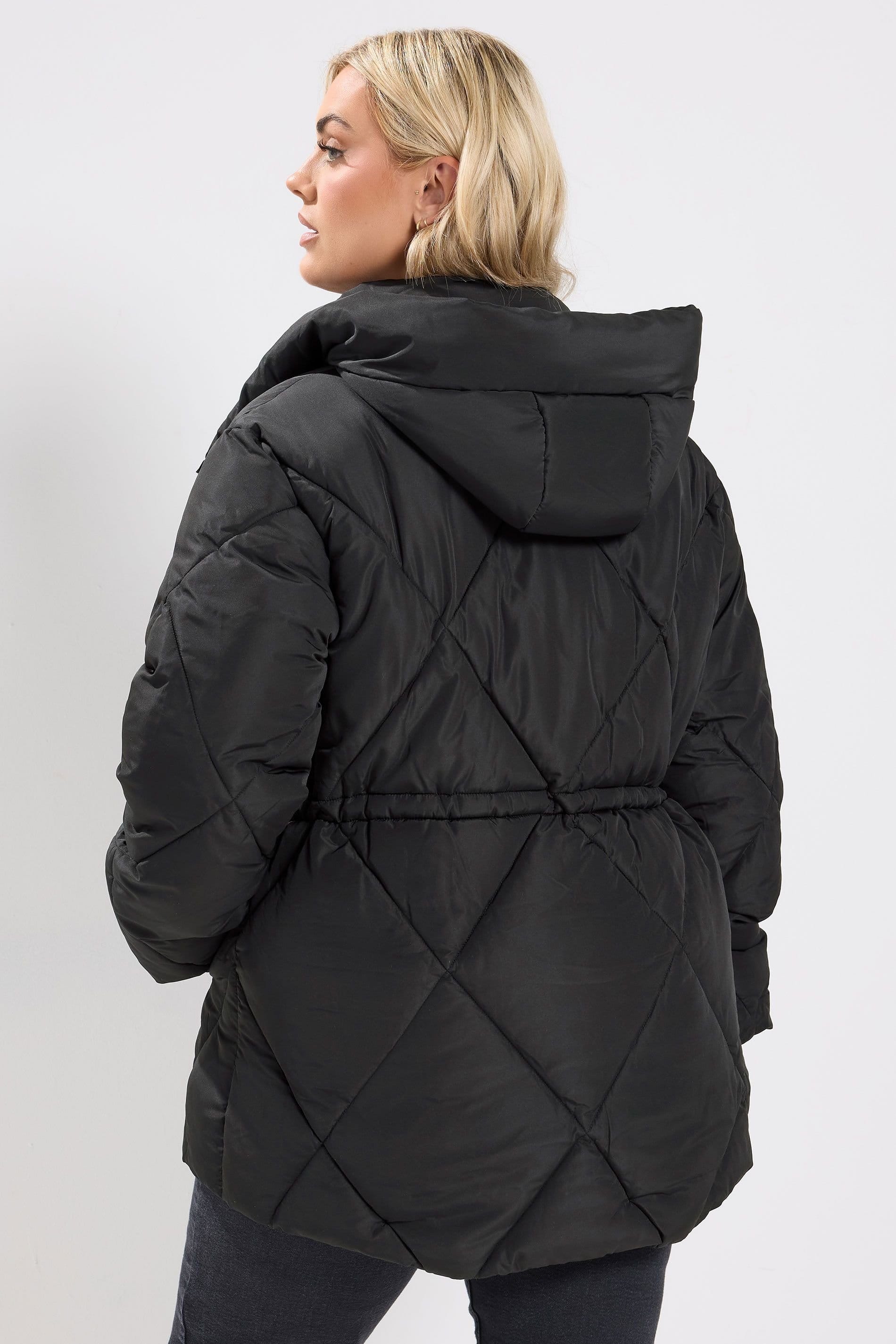 Yours Yours Women's Diamond Quilted Puffer Coat in Black - 4