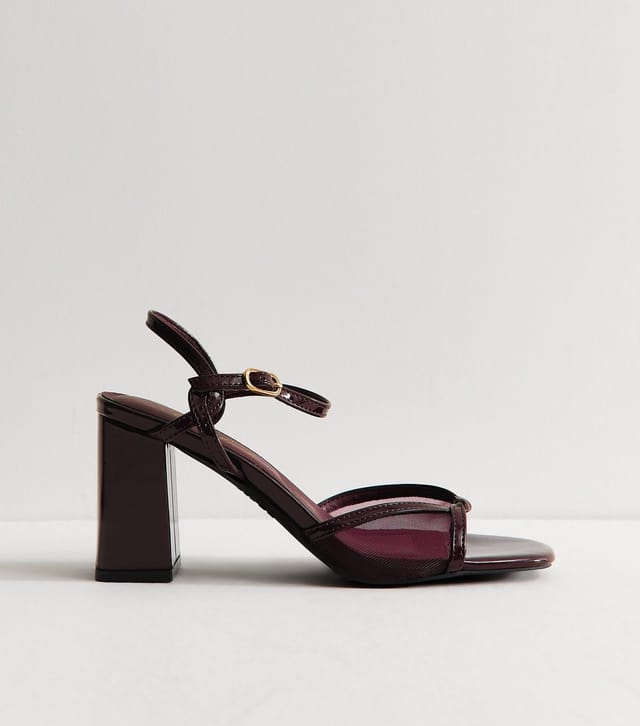 New Look Women's Dark Burgundy Faux Leather Twist Strap Block Heel Sandals Vegan New Look - 2